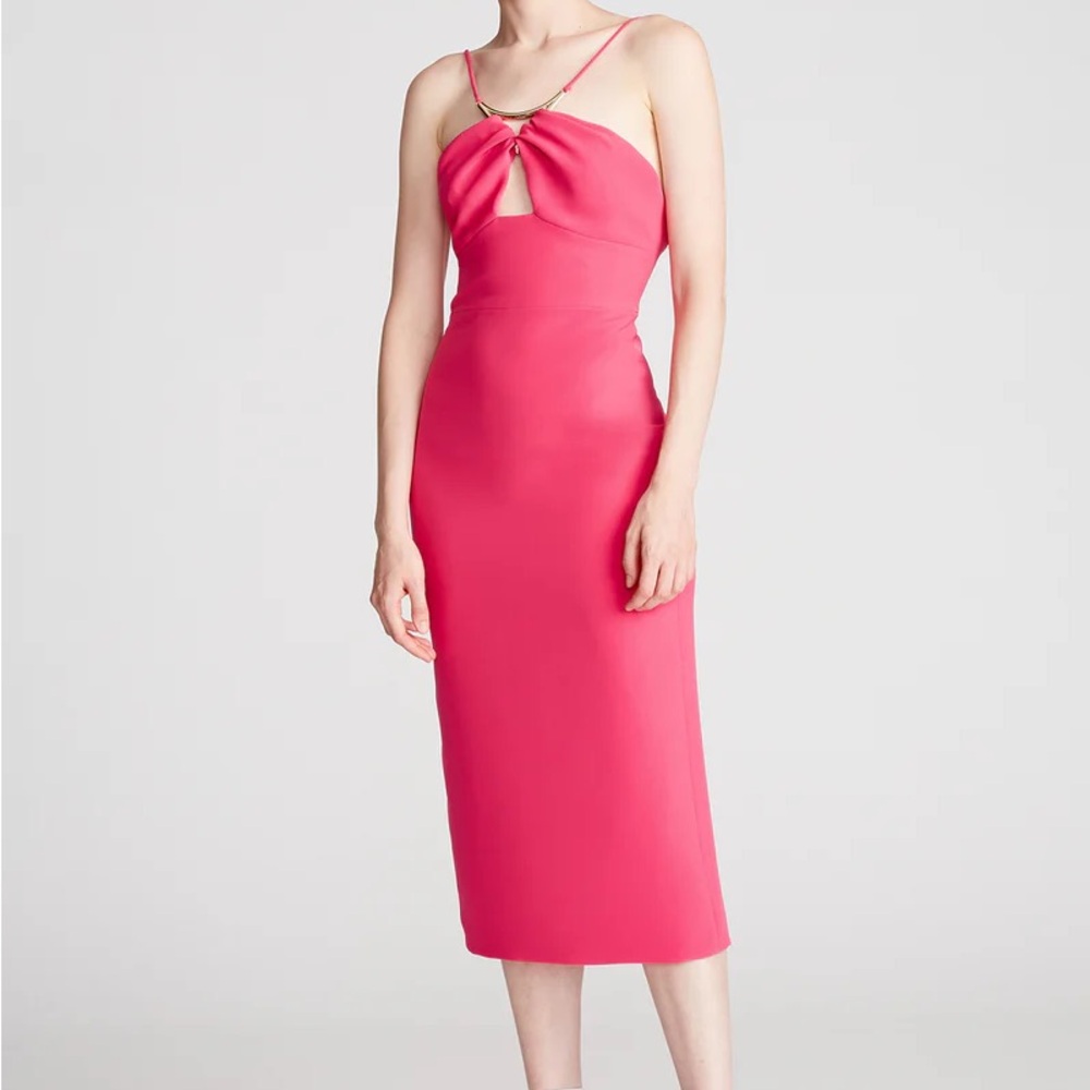 $395 NWT Halston “Adira” Midi Stretch Crepe Dress in Magenta Sz 4